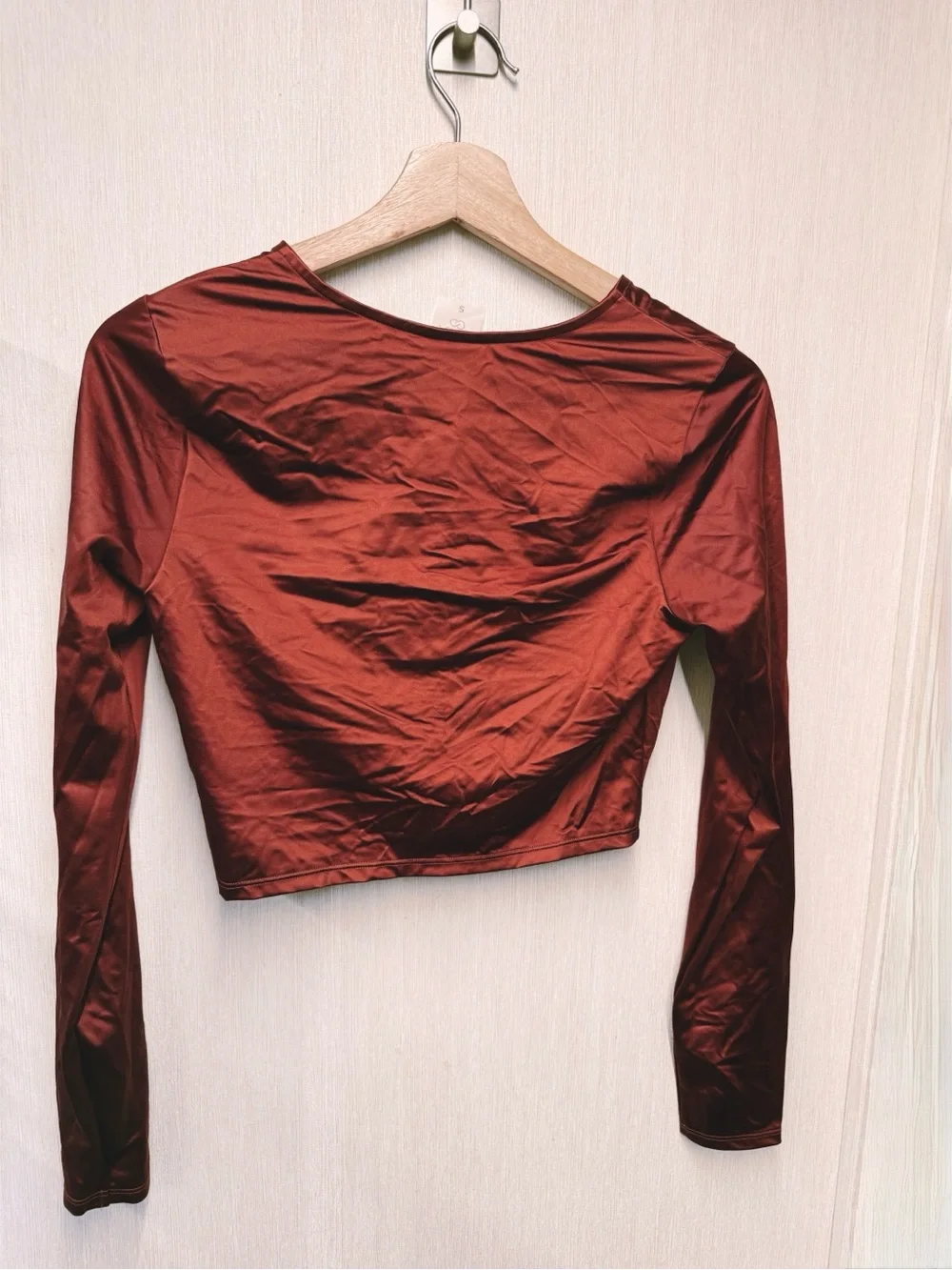NWOT CALIA Long Sleeve Ruched Swim Rashguard Red Brown Shine UPF 50+, Size Small